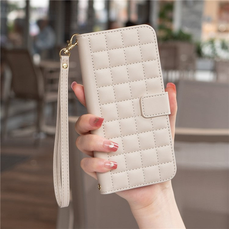 BINFEN COLOR BF34 for Motorola Moto G35 5G Leather Case Wallet Square Grid Phone Cover - Beige