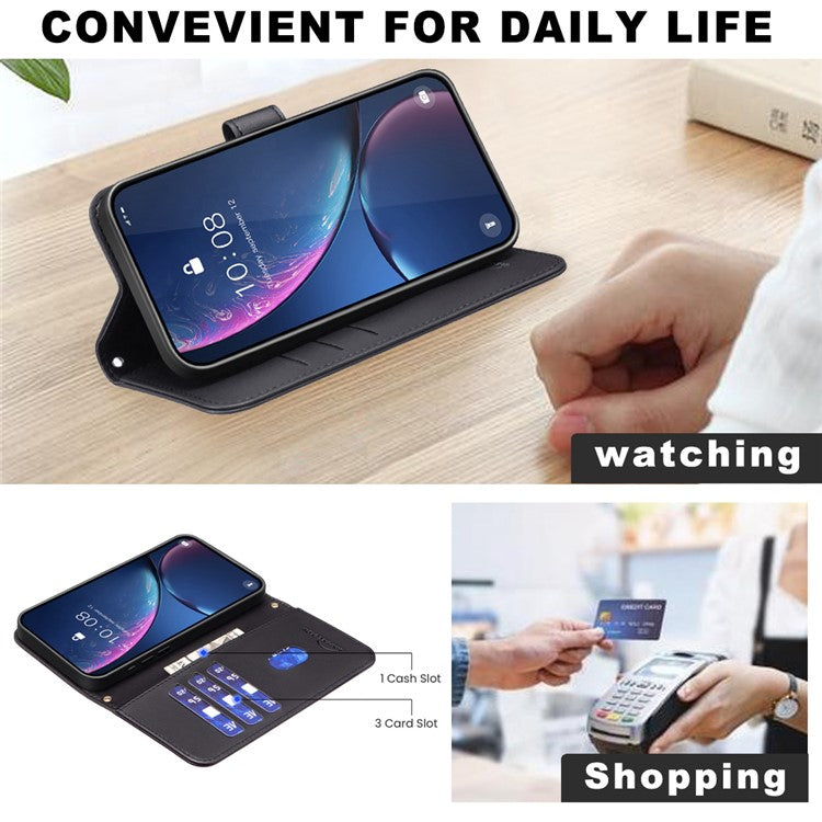 BINFEN COLOR BF34 for Motorola Moto G35 5G Leather Case Wallet Square Grid Phone Cover - Black