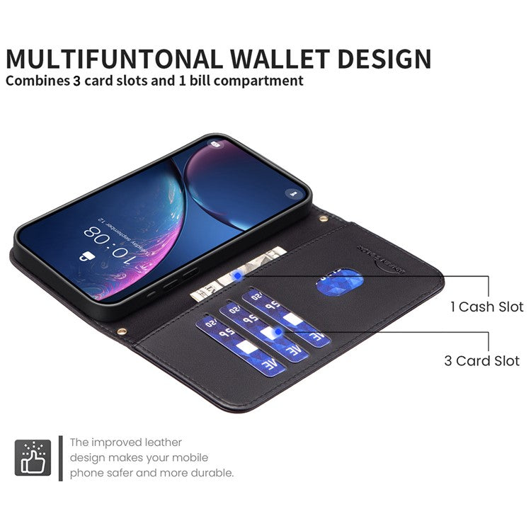 BINFEN COLOR BF34 for Motorola Moto G35 5G Leather Case Wallet Square Grid Phone Cover - Black