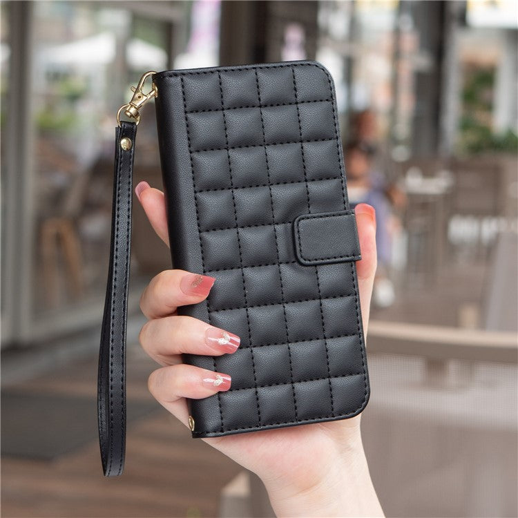 BINFEN COLOR BF34 for Motorola Moto G35 5G Leather Case Wallet Square Grid Phone Cover - Black