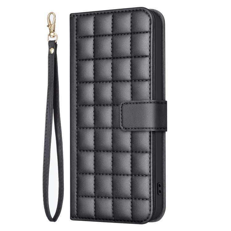 BINFEN COLOR BF34 for Motorola Moto G35 5G Leather Case Wallet Square Grid Phone Cover - Black