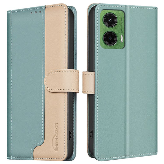 BINFEN COLOR BF33 for Motorola Moto G35 5G Leather Case Splicing Color RFID Blocking - Green