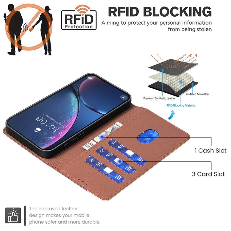 BINFEN COLOR BF33 for Motorola Moto G35 5G Leather Case Splicing Color RFID Blocking - Brown