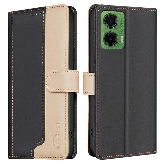 BINFEN COLOR BF33 for Motorola Moto G35 5G Leather Case Splicing Color RFID Blocking - Black