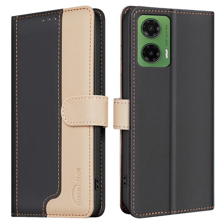 BINFEN COLOR BF33 for Motorola Moto G35 5G Leather Case Splicing Color RFID Blocking - Black