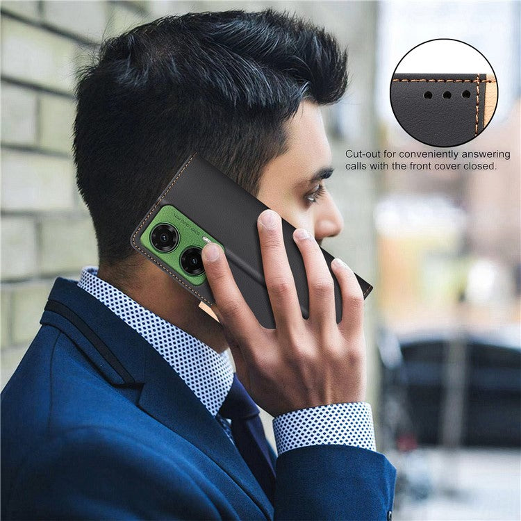 BINFEN COLOR BF33 for Motorola Moto G35 5G Leather Case Splicing Color RFID Blocking - Black