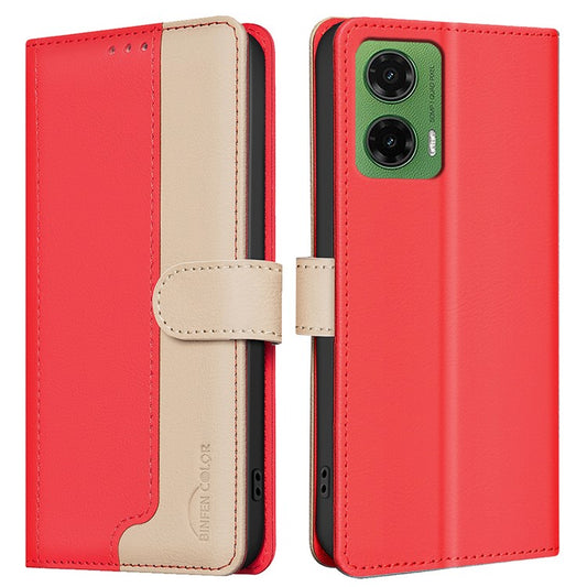 BINFEN COLOR BF33 for Motorola Moto G35 5G Leather Case Splicing Color RFID Blocking - Red