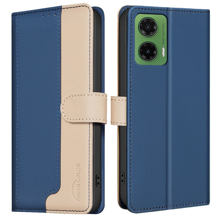 BINFEN COLOR BF33 for Motorola Moto G35 5G Leather Case Splicing Color RFID Blocking - Blue
