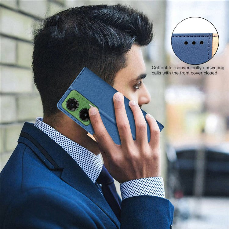 BINFEN COLOR BF33 for Motorola Moto G35 5G Leather Case Splicing Color RFID Blocking - Blue