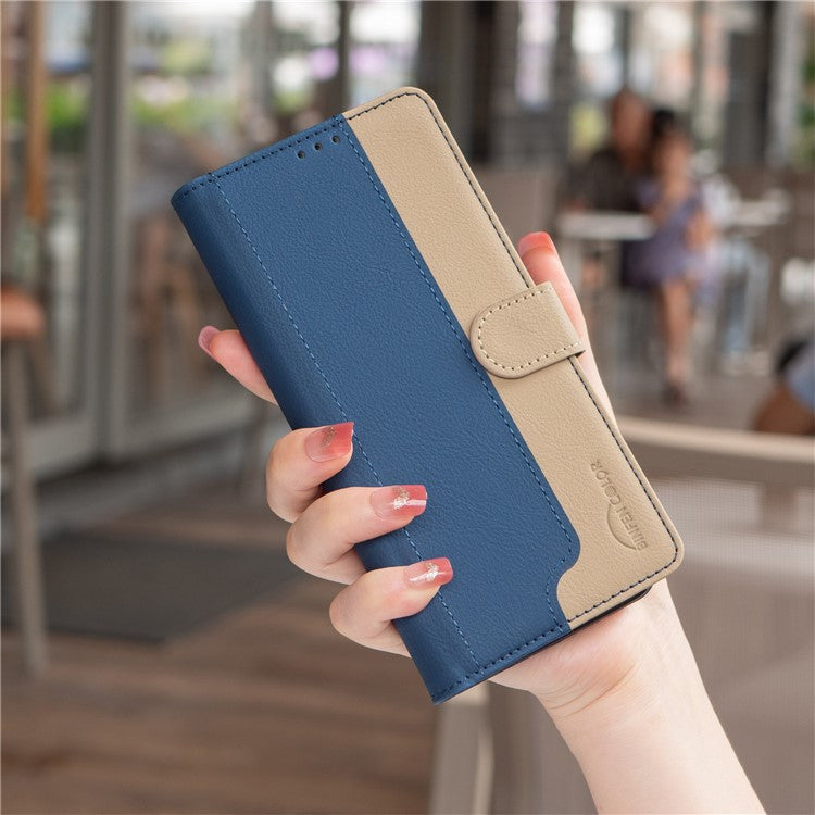 BINFEN COLOR BF33 for Motorola Moto G35 5G Leather Case Splicing Color RFID Blocking - Blue