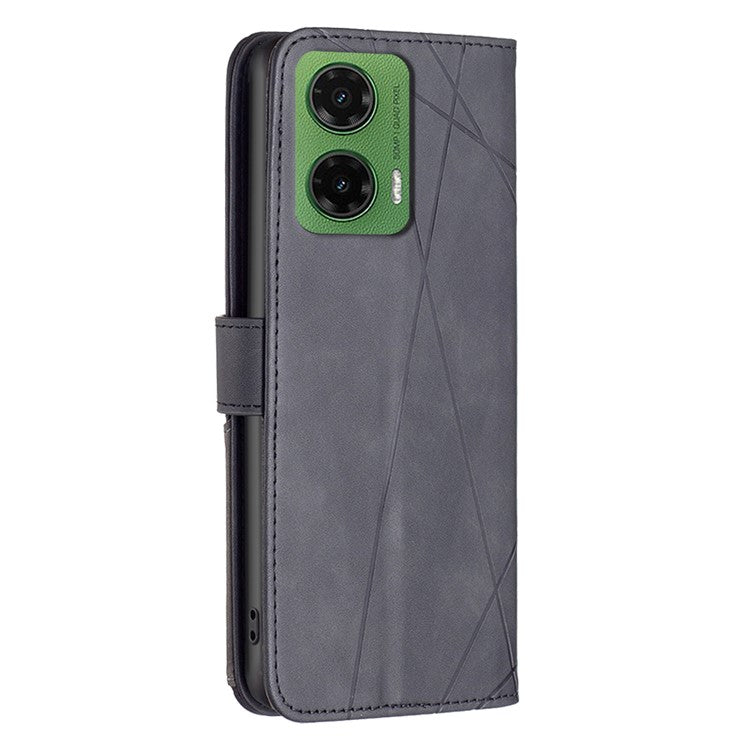 BINFEN COLOR For Motorola Moto G35 5G Phone Cases Wallet Stand Geometry Imprinted Leather Cover - Black