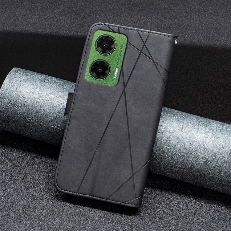 BINFEN COLOR For Motorola Moto G35 5G Phone Cases Wallet Stand Geometry Imprinted Leather Cover - Black