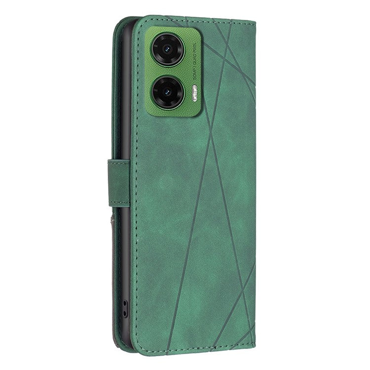 BINFEN COLOR For Motorola Moto G35 5G Phone Cases Wallet Stand Geometry Imprinted Leather Cover - Green