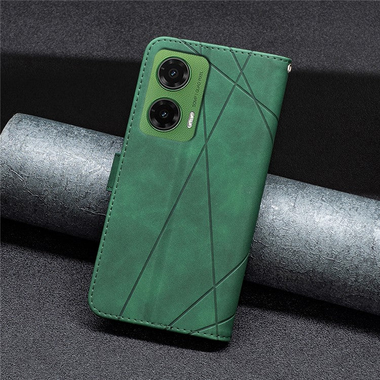BINFEN COLOR For Motorola Moto G35 5G Phone Cases Wallet Stand Geometry Imprinted Leather Cover - Green