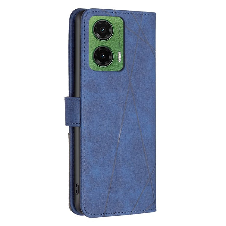 BINFEN COLOR For Motorola Moto G35 5G Phone Cases Wallet Stand Geometry Imprinted Leather Cover - Blue
