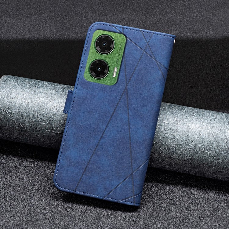 BINFEN COLOR For Motorola Moto G35 5G Phone Cases Wallet Stand Geometry Imprinted Leather Cover - Blue