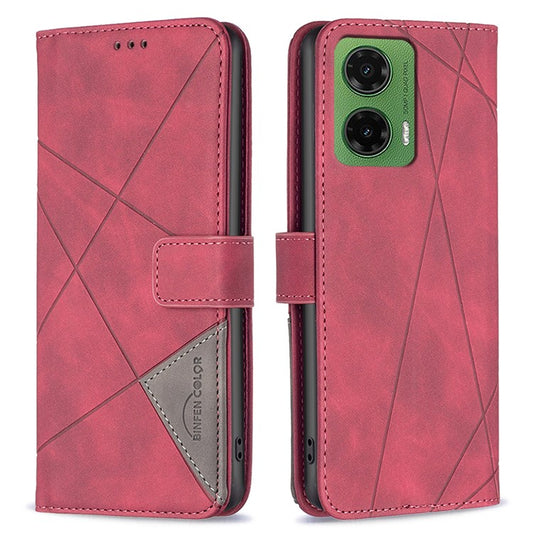BINFEN COLOR BF05 For Motorola Moto G35 5G Case Leather Phone Cover Wallet Stand - Red