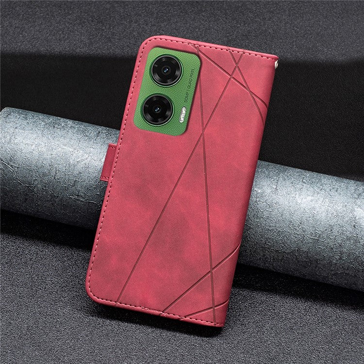 BINFEN COLOR For Motorola Moto G35 5G Phone Cases Wallet Stand Geometry Imprinted Leather Cover - Red