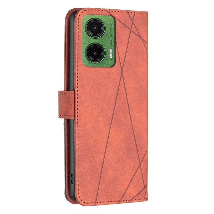 BINFEN COLOR For Motorola Moto G35 5G Phone Cases Wallet Stand Geometry Imprinted Leather Cover - Brown