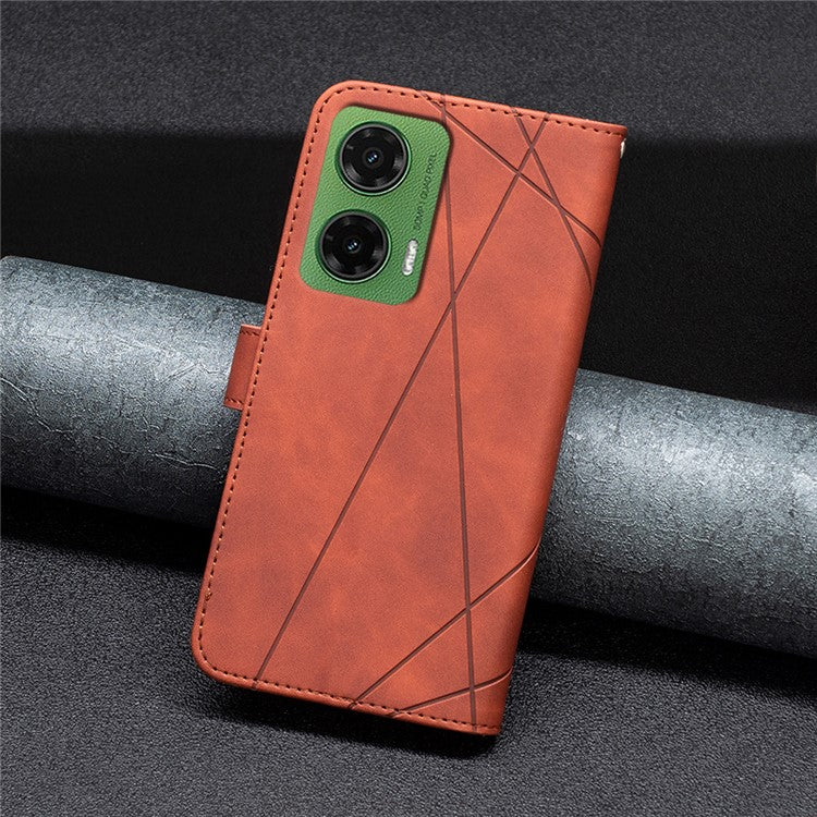 BINFEN COLOR For Motorola Moto G35 5G Phone Cases Wallet Stand Geometry Imprinted Leather Cover - Brown