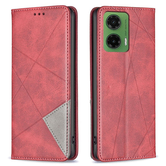 For Motorola Moto G35 5G Case Card Slots Geometry Imprint Leather Phone Cover - Red