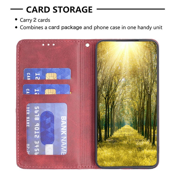 For Motorola Moto G35 5G Case Card Slots Geometry Imprint Leather Phone Cover - Red