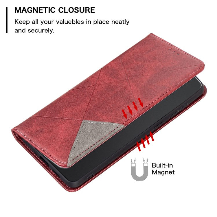 For Motorola Moto G35 5G Case Card Slots Geometry Imprint Leather Phone Cover - Red