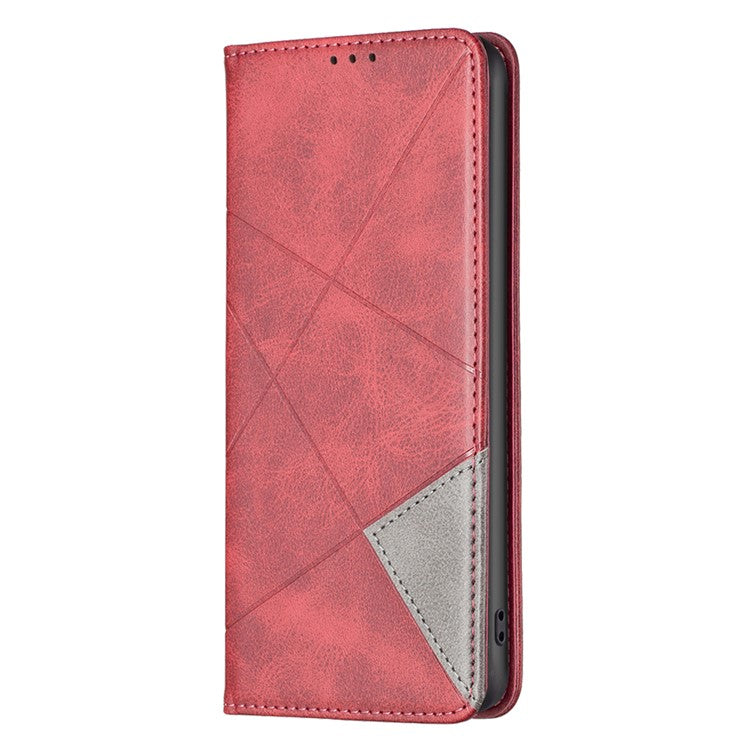 For Motorola Moto G35 5G Case Card Slots Geometry Imprint Leather Phone Cover - Red