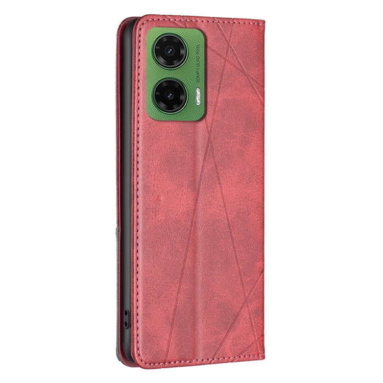 For Motorola Moto G35 5G Case Card Slots Geometry Imprint Leather Phone Cover - Red