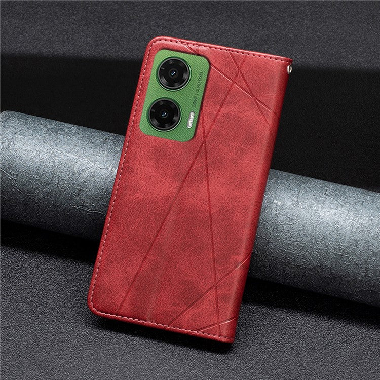 For Motorola Moto G35 5G Case Card Slots Geometry Imprint Leather Phone Cover - Red