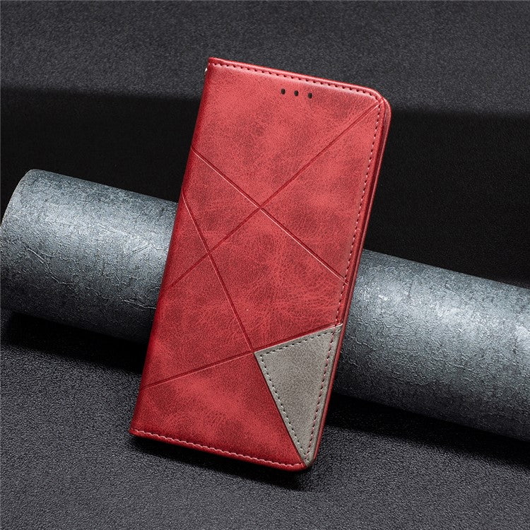 For Motorola Moto G35 5G Case Card Slots Geometry Imprint Leather Phone Cover - Red