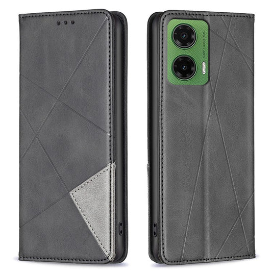 For Motorola Moto G35 5G Case Card Slots Geometry Imprint Leather Phone Cover - Black