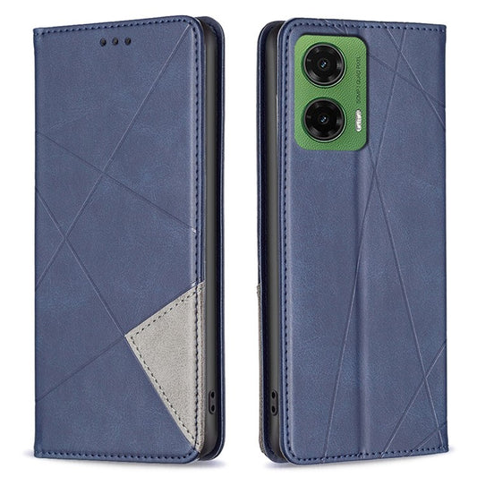 For Motorola Moto G35 5G Case Card Slots Geometry Imprint Leather Phone Cover - Blue