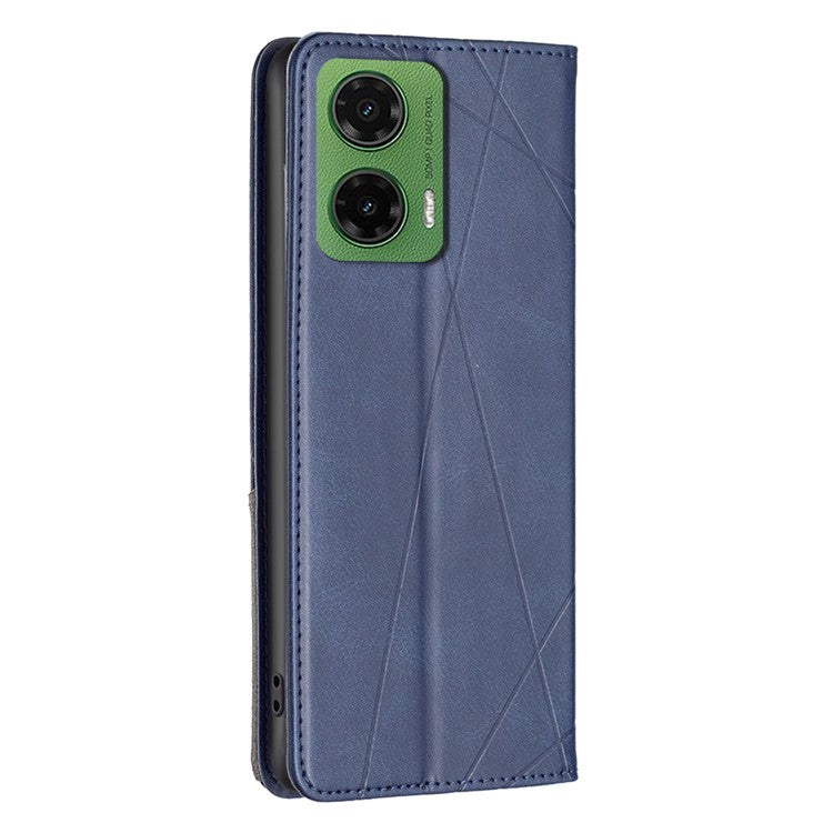 For Motorola Moto G35 5G Case Card Slots Geometry Imprint Leather Phone Cover - Blue