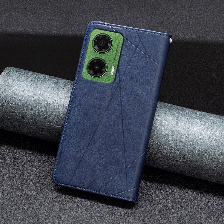 For Motorola Moto G35 5G Case Card Slots Geometry Imprint Leather Phone Cover - Blue