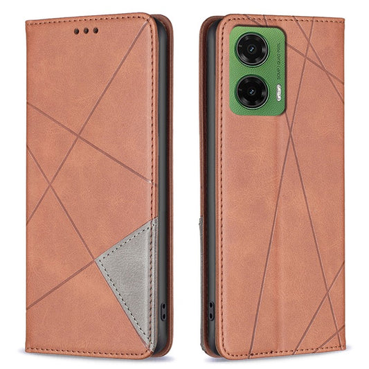 For Motorola Moto G35 5G Case Card Slots Geometry Imprint Leather Phone Cover - Brown