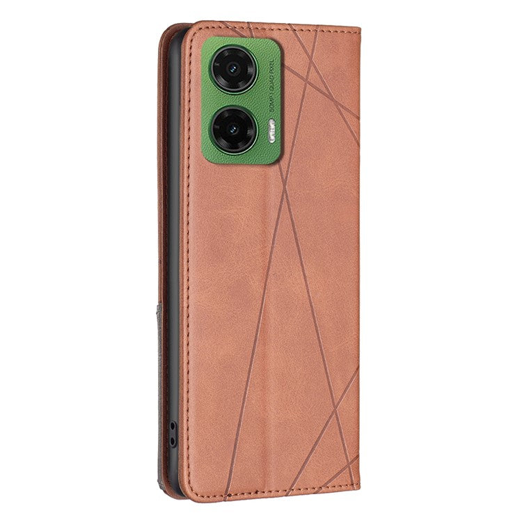 For Motorola Moto G35 5G Case Card Slots Geometry Imprint Leather Phone Cover - Brown