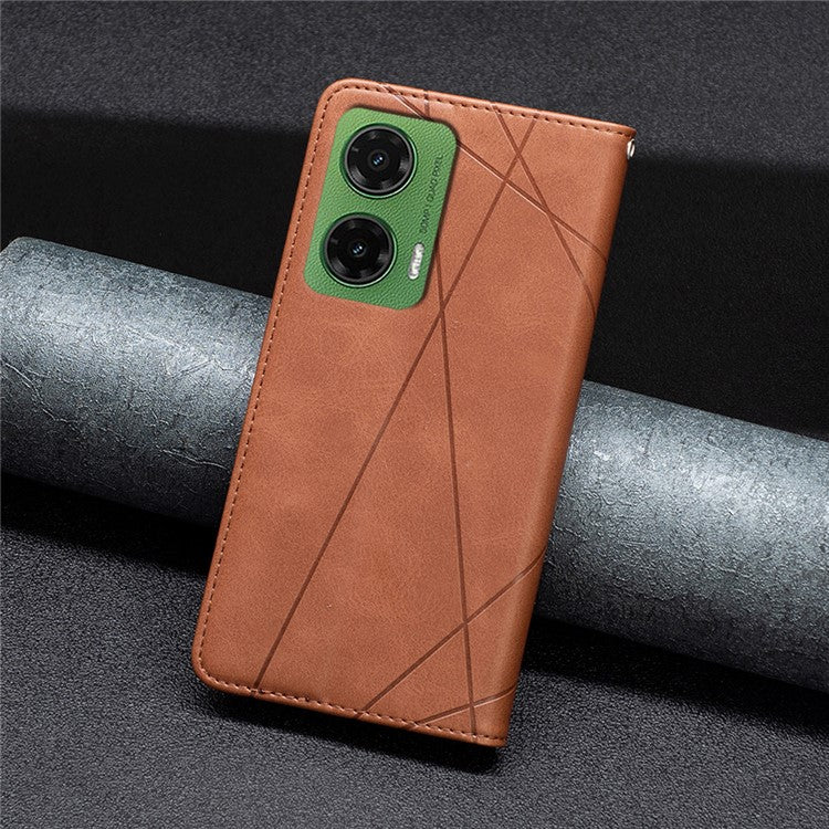 For Motorola Moto G35 5G Case Card Slots Geometry Imprint Leather Phone Cover - Brown