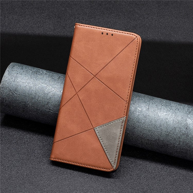 For Motorola Moto G35 5G Case Card Slots Geometry Imprint Leather Phone Cover - Brown