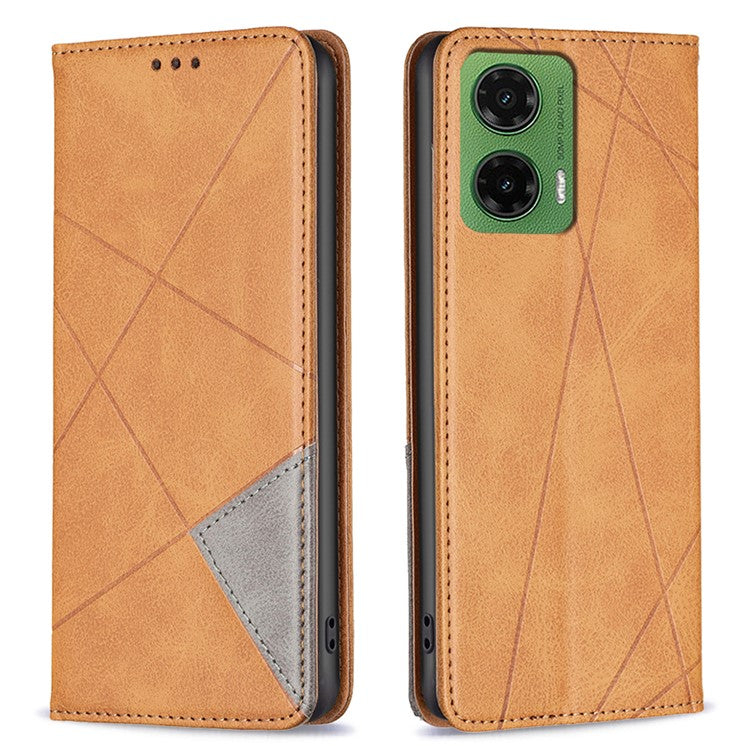 For Motorola Moto G35 5G Case Card Slots Geometry Imprint Leather Phone Cover - Yellow