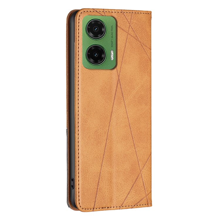 For Motorola Moto G35 5G Case Card Slots Geometry Imprint Leather Phone Cover - Yellow