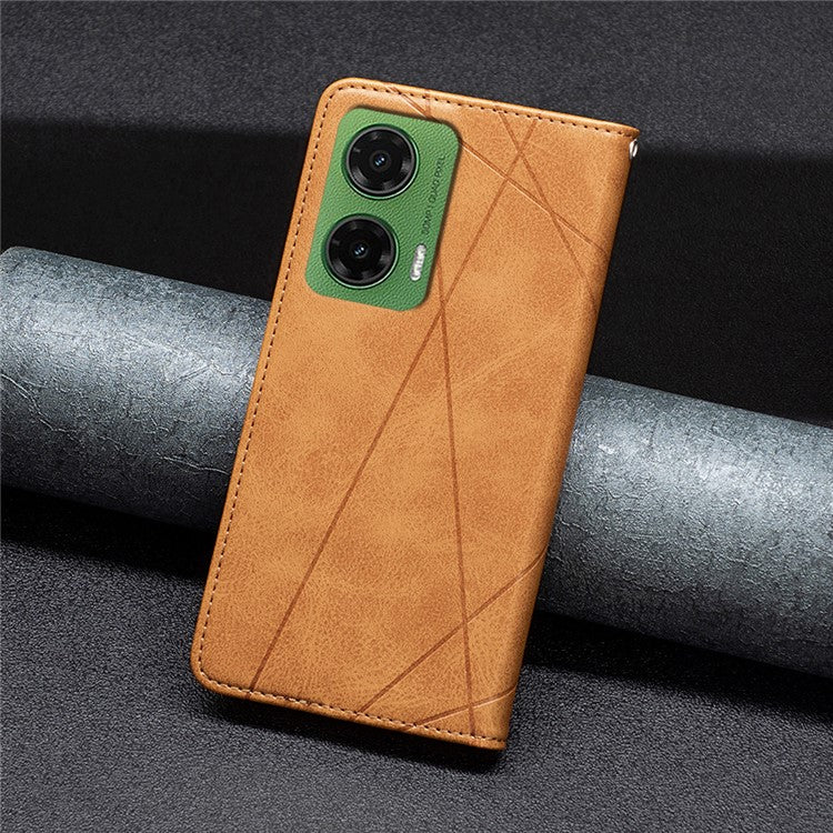 For Motorola Moto G35 5G Case Card Slots Geometry Imprint Leather Phone Cover - Yellow