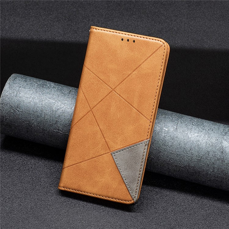 For Motorola Moto G35 5G Case Card Slots Geometry Imprint Leather Phone Cover - Yellow