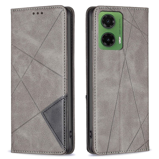 For Motorola Moto G35 5G Case Card Slots Geometry Imprint Leather Phone Cover - Grey
