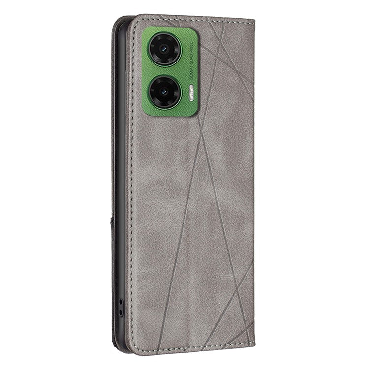 For Motorola Moto G35 5G Case Card Slots Geometry Imprint Leather Phone Cover - Grey