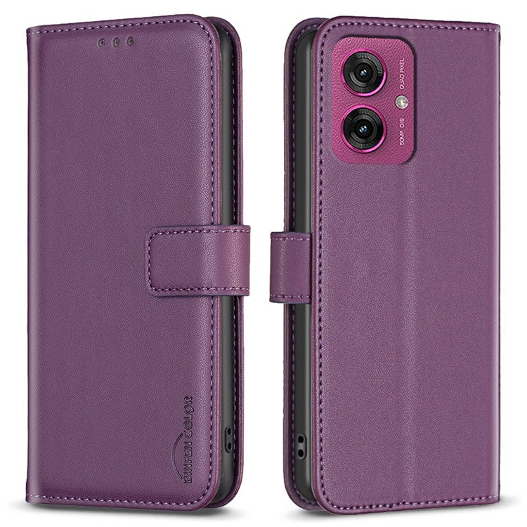 BINFEN COLOR BF17 For Motorola Moto G55 5G Case Wallet Folio Flip Leather Cover - Dark Purple