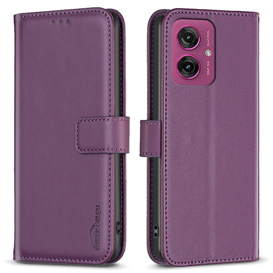 BINFEN COLOR BF17 For Motorola Moto G55 5G Case Wallet Folio Flip Leather Cover - Dark Purple