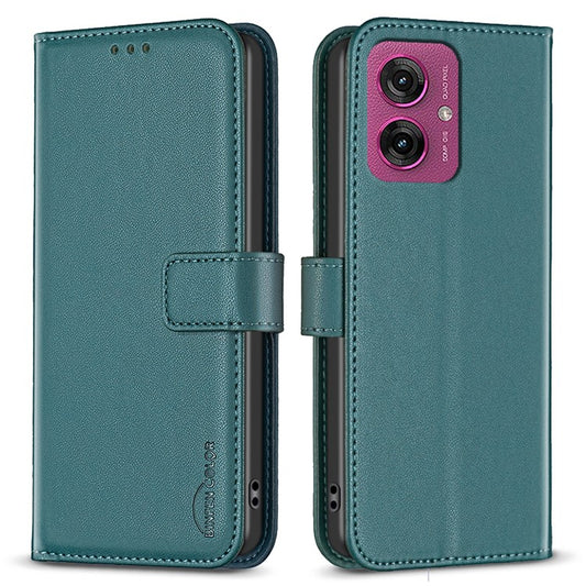 BINFEN COLOR BF17 For Motorola Moto G55 5G Case Wallet Folio Flip Leather Cover - Green