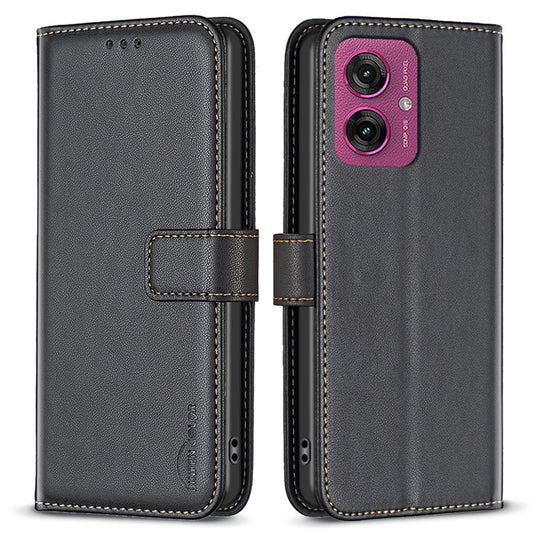 BINFEN COLOR BF17 For Motorola Moto G55 5G Case Wallet Folio Flip Leather Cover - Black