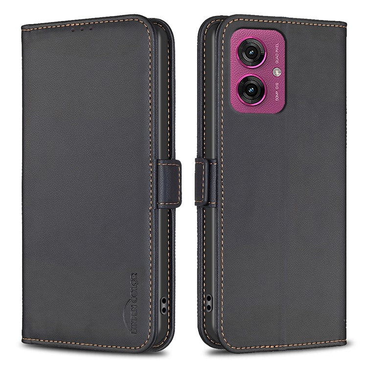 BINFEN COLOR BF31 For Motorola Moto G55 5G Case PU Leather Flip Folio Phone Wallet Cover - Black